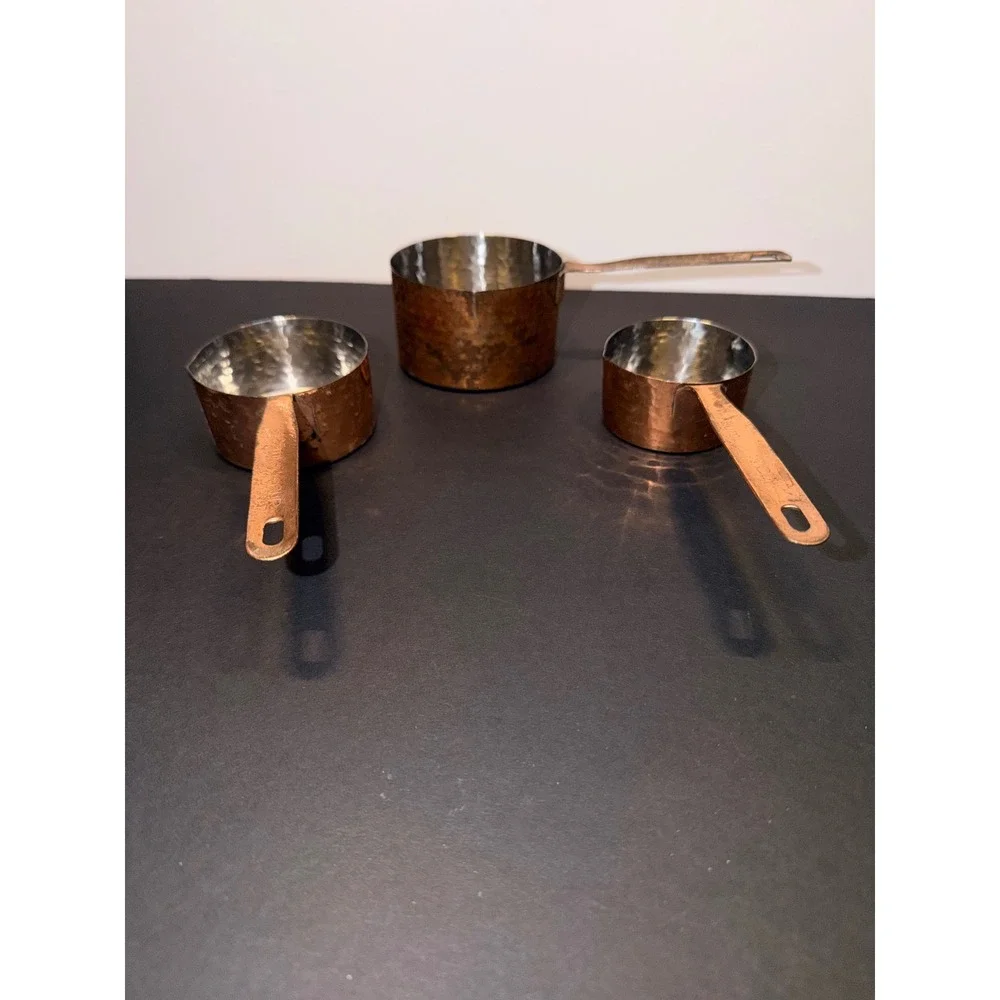 3 Hammered Copper Measuring Cups Rustic Farmhouse Kitchen Decor 1 1/2 1/3